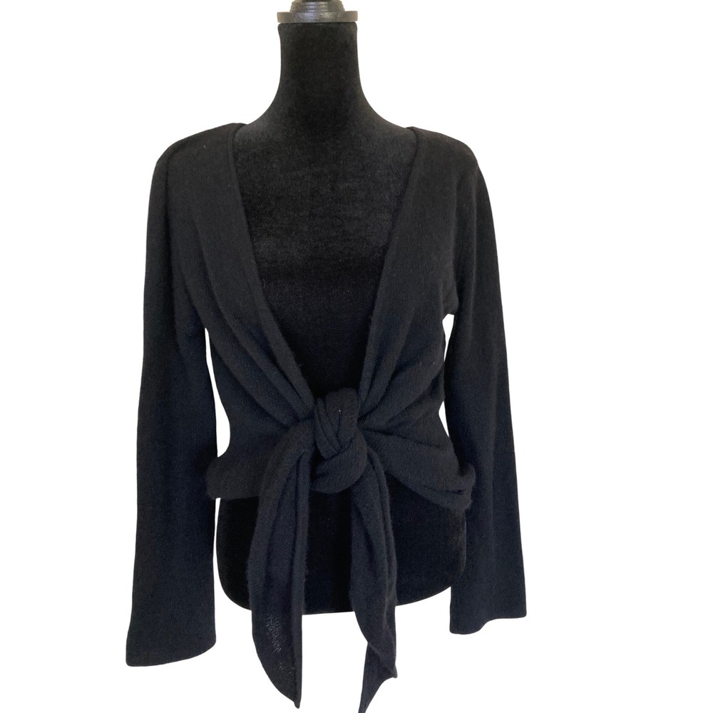 Soft Surroundings Black 100% Cashmere Tie Front Wrap Cardigan Sweater M 23628